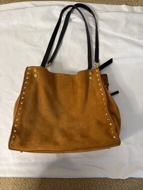 American Leather Co. Suede Tote Bag in Tan with Black Straps